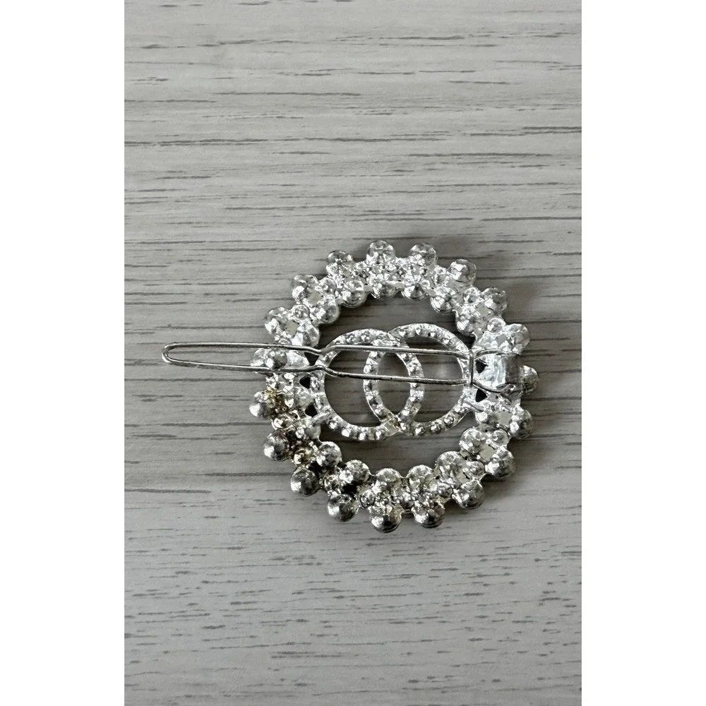 Silver Rhinestone Interlocking Circle Wreath Hair Clip Bobby Pin Slide Barrette